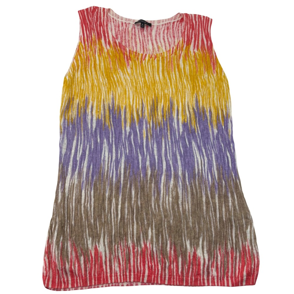 Lafayette 148 New York Women XL 100% Linen Knit Tank Top Abstract Multicolor